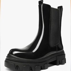 Dream Pairs Glossy Black Ankle Boots